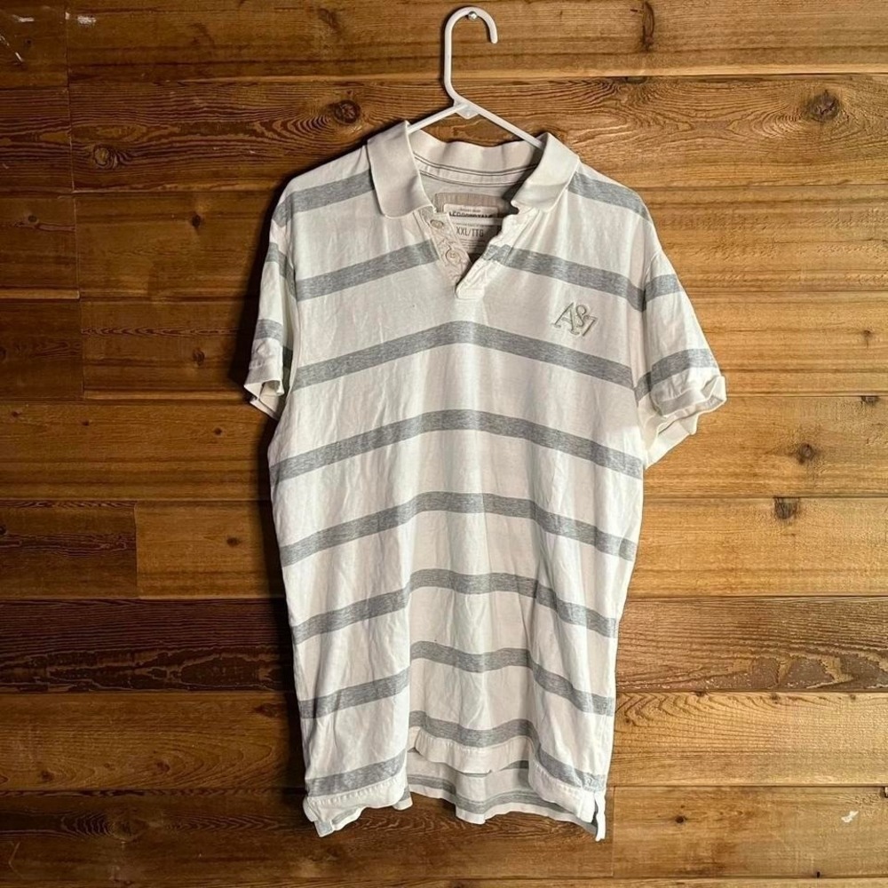 Aeropostale white and grey striped polo shirt